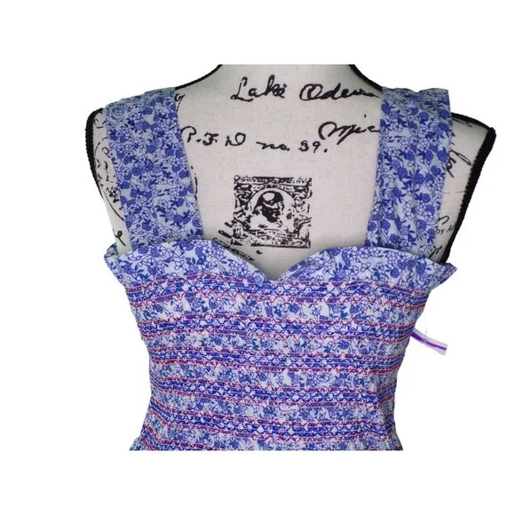 🆕 Mille Garden Smocked Floral Midi Dress Cotton Large 8-10 - Picture 7 of 12